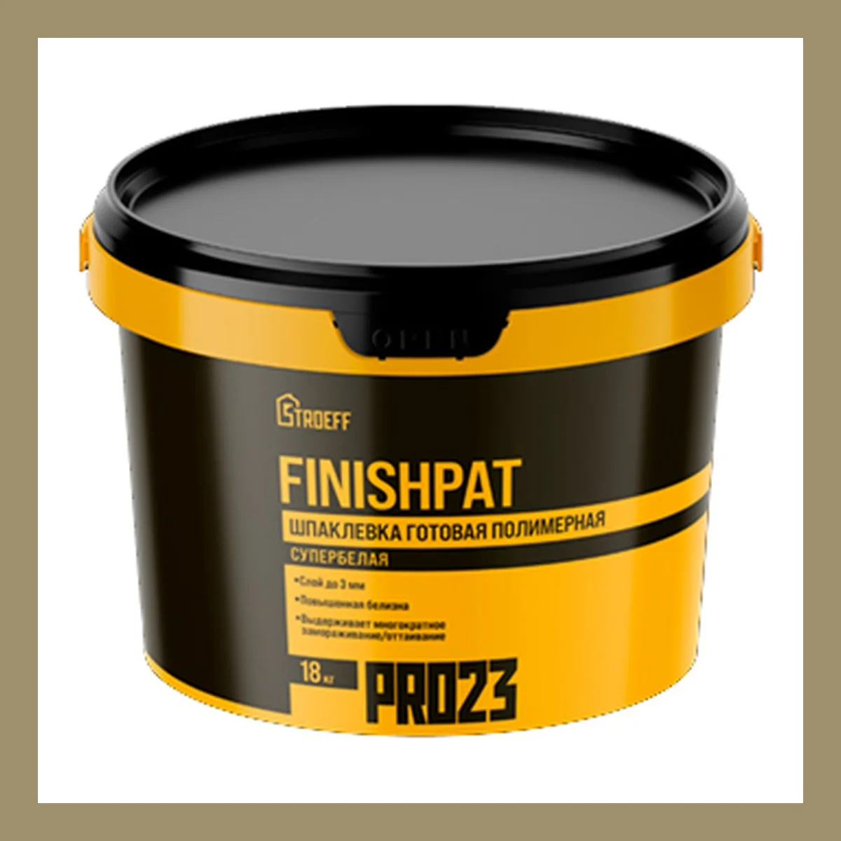 Шпатлевка готовая полимерная супербелая Finishpat Строефф PR023 18кг — официальный вид товара